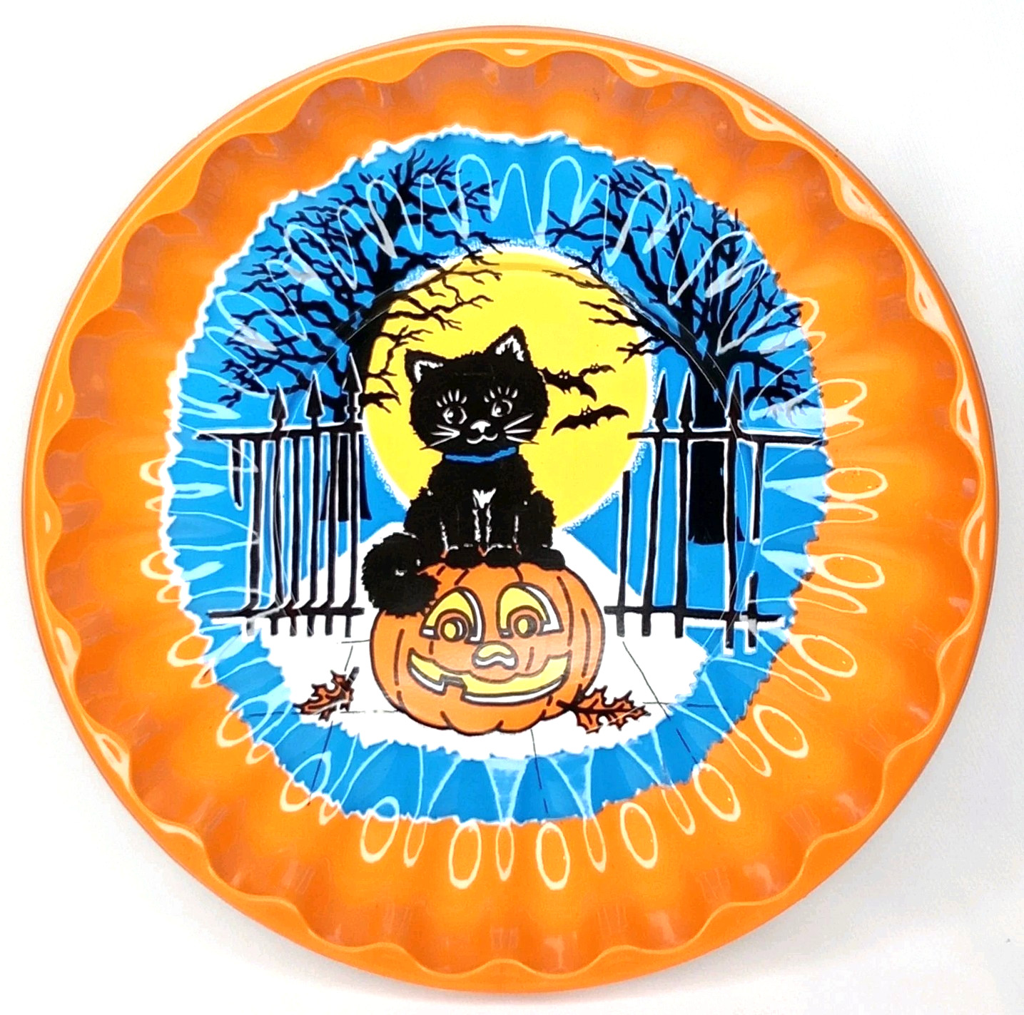 Vintage 1980s Berman Black Cat Molded Plastic Halloween Snack Plate