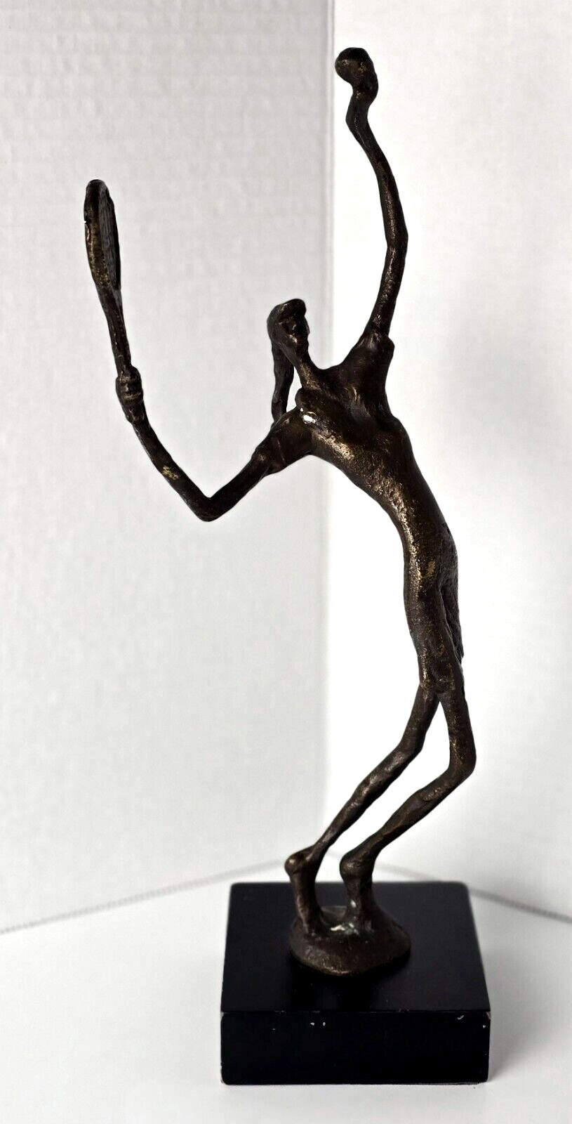 Vintage Bronzed Type Metal Female Tennis Player Sculpture Figurine on Base 12\