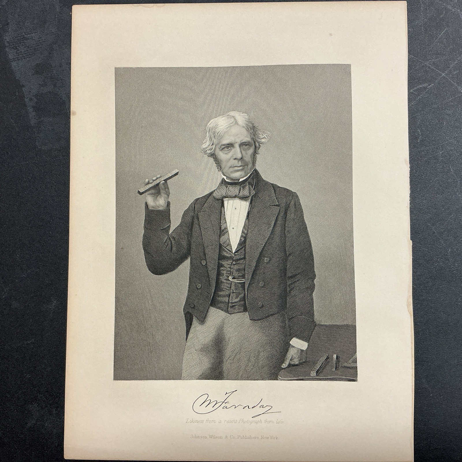 LITHOGRAPH ENGRAVING Michael Faraday 1862 Johnson Fry & Co