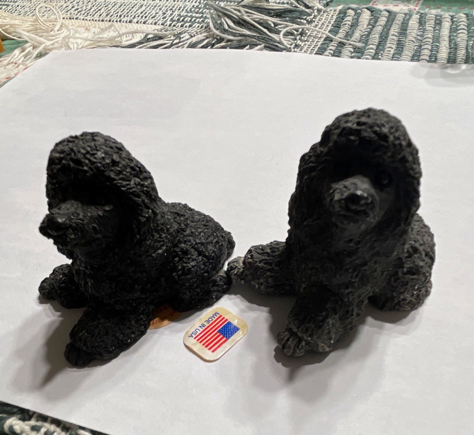 Black Poodle Dog Figurines with Made in USA Sticker stone critters Oklahoma.￼