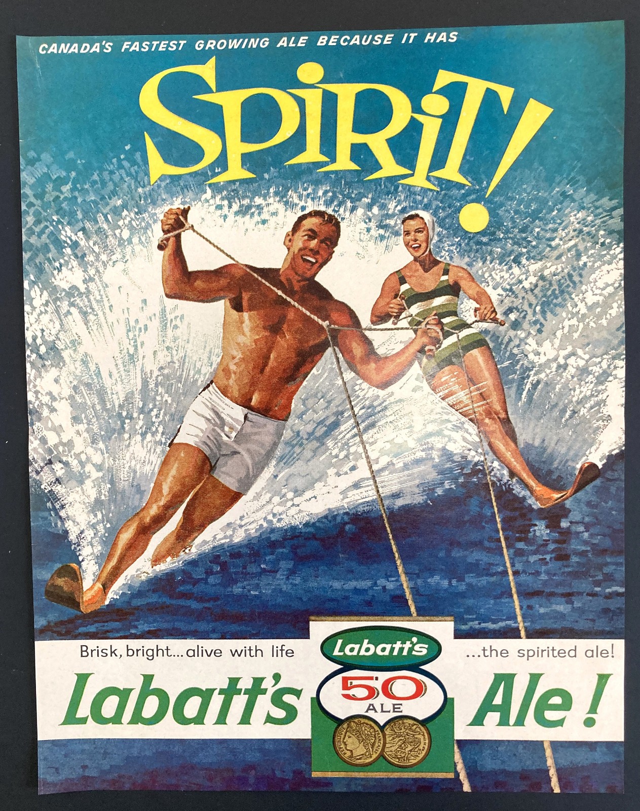 1961 CANADA CANADIAN AD BEER BREWERY LABATT'S 50 ALE WATER SKIING