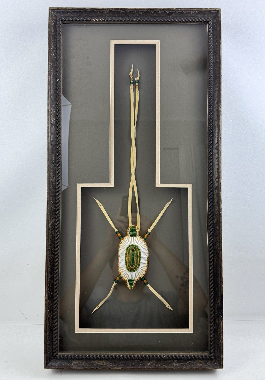 Vtg Oglala Lakota Native KD Kevin Fast Horse Framed Leather Beaded Turtle Amulet Vtg Oglala Lakota Native KD Kevin Fast Horse Framed Leather Beaded Turtle Amulet