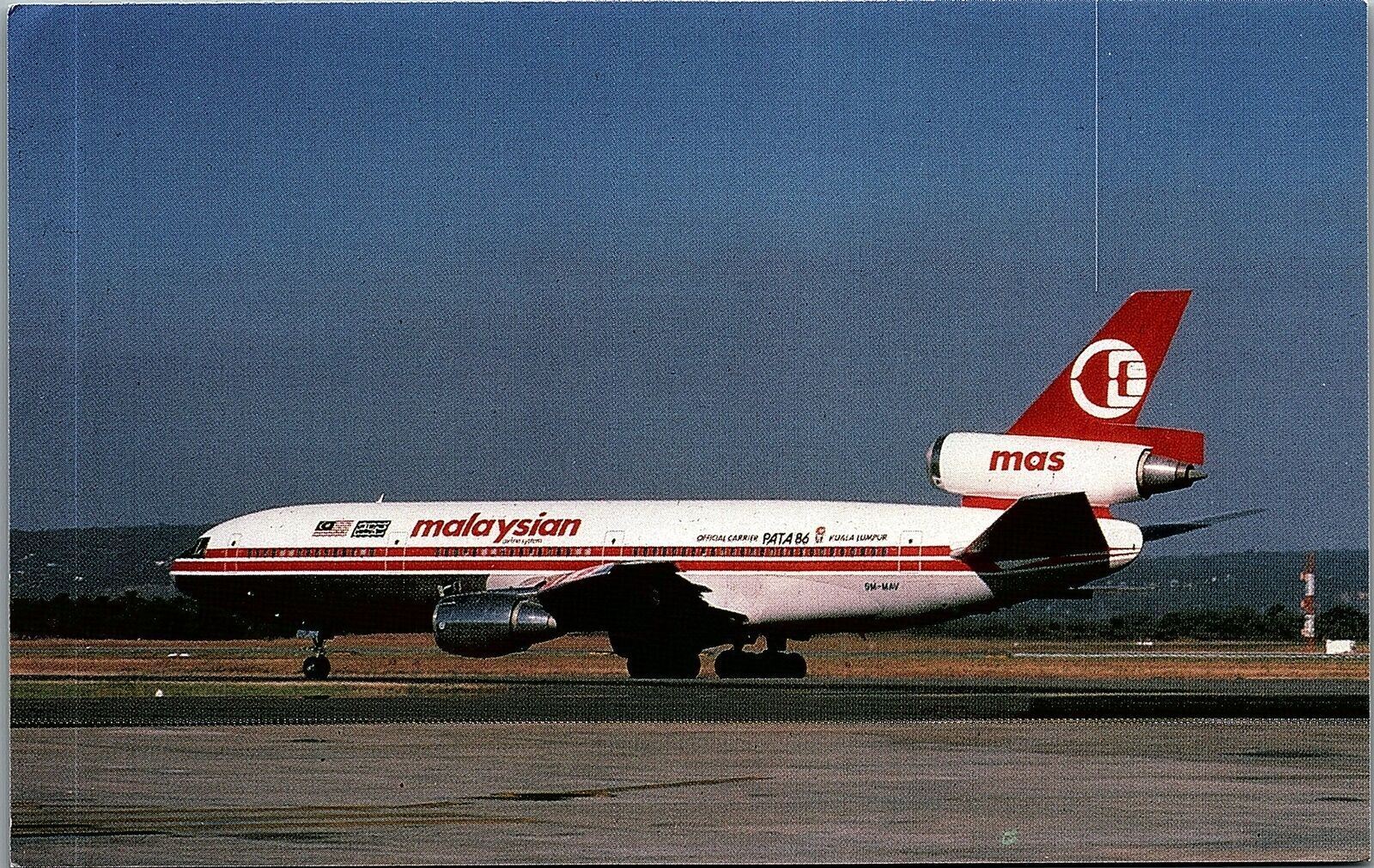 VINTAGE MALAYSIAN AIRLINE SYSTEM DC-10-30 PERTH AUSTRALIA CHROME POSTCARD 38-131