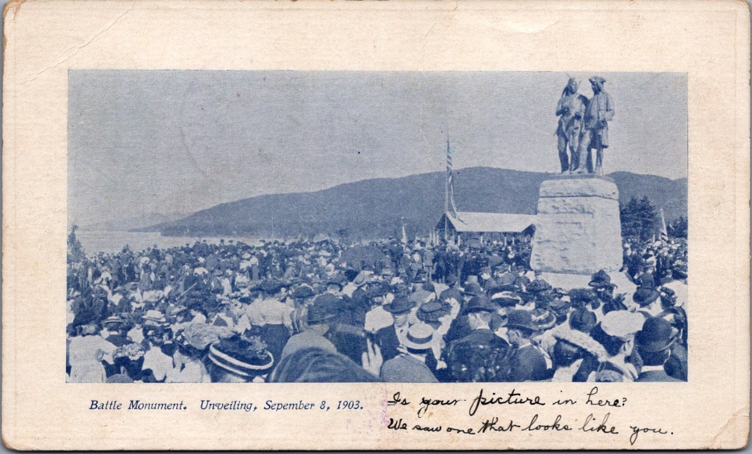 1903 Battle Monument Unveiling Indian Lake NY Postcard S.R. Stoddard 1906