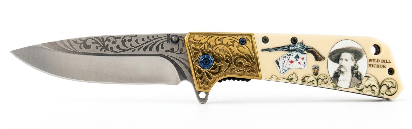 Wild Bill Hickok 8.25\'\' Folding Pocket Knife Old West Collectible w/ Gift Box 