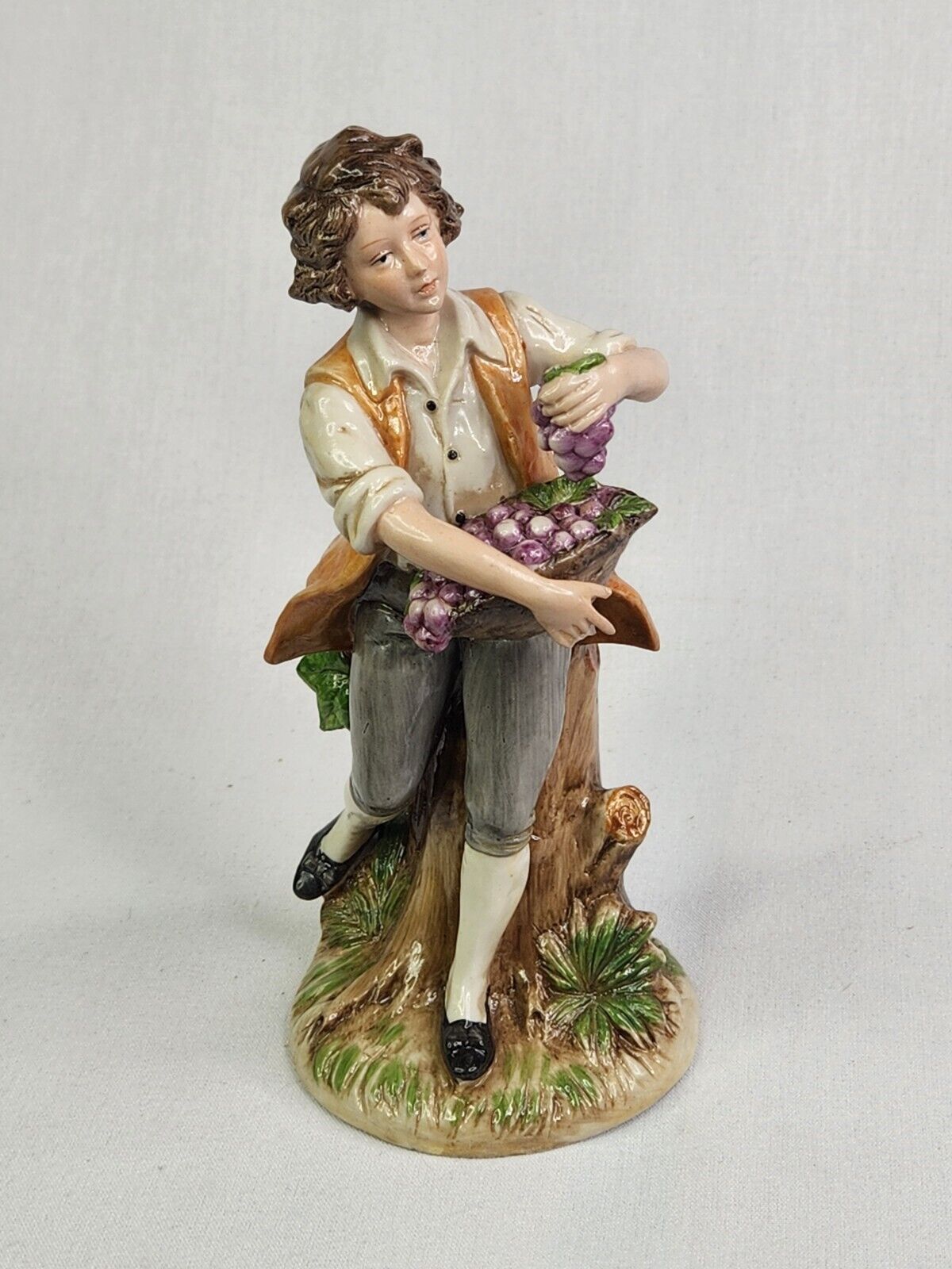 Vtg Victorian French Provincial Boy Picking Grapes Porcelain 8\