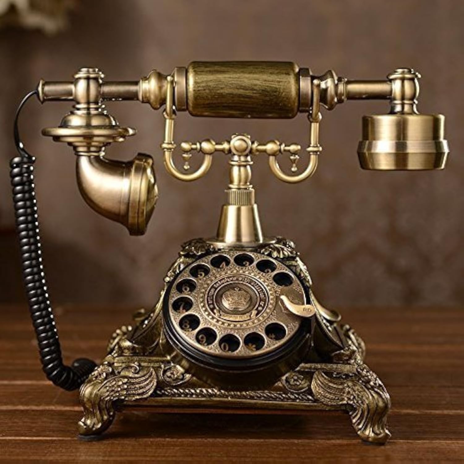 Vintage Gold Rotary Dial Telephone Corded Resin Metal Home Office PSTN