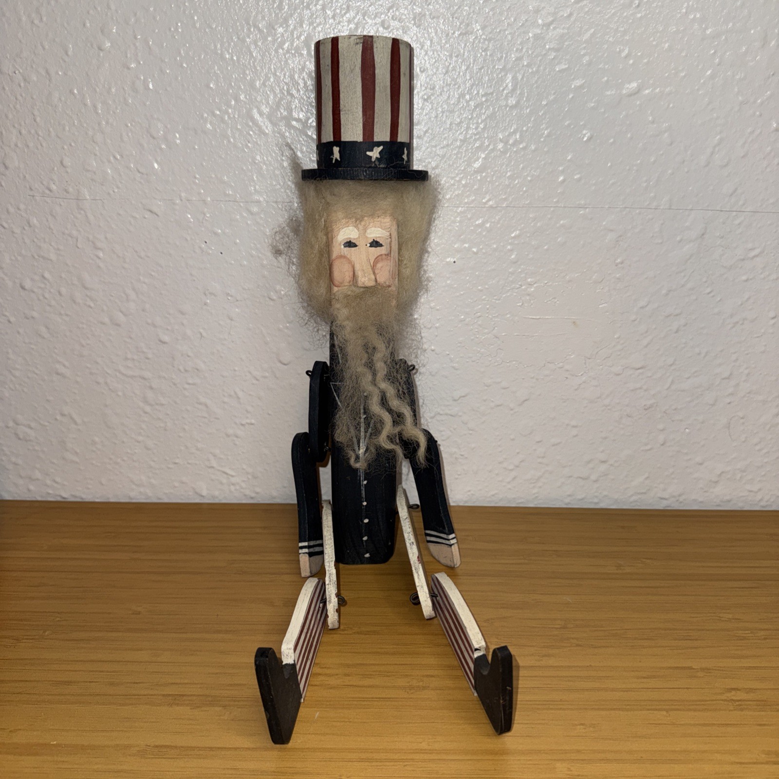 Vintage Wooden Uncle Sam Jointed Shelf Sitter Folk Art Primitive Decor Patriotic