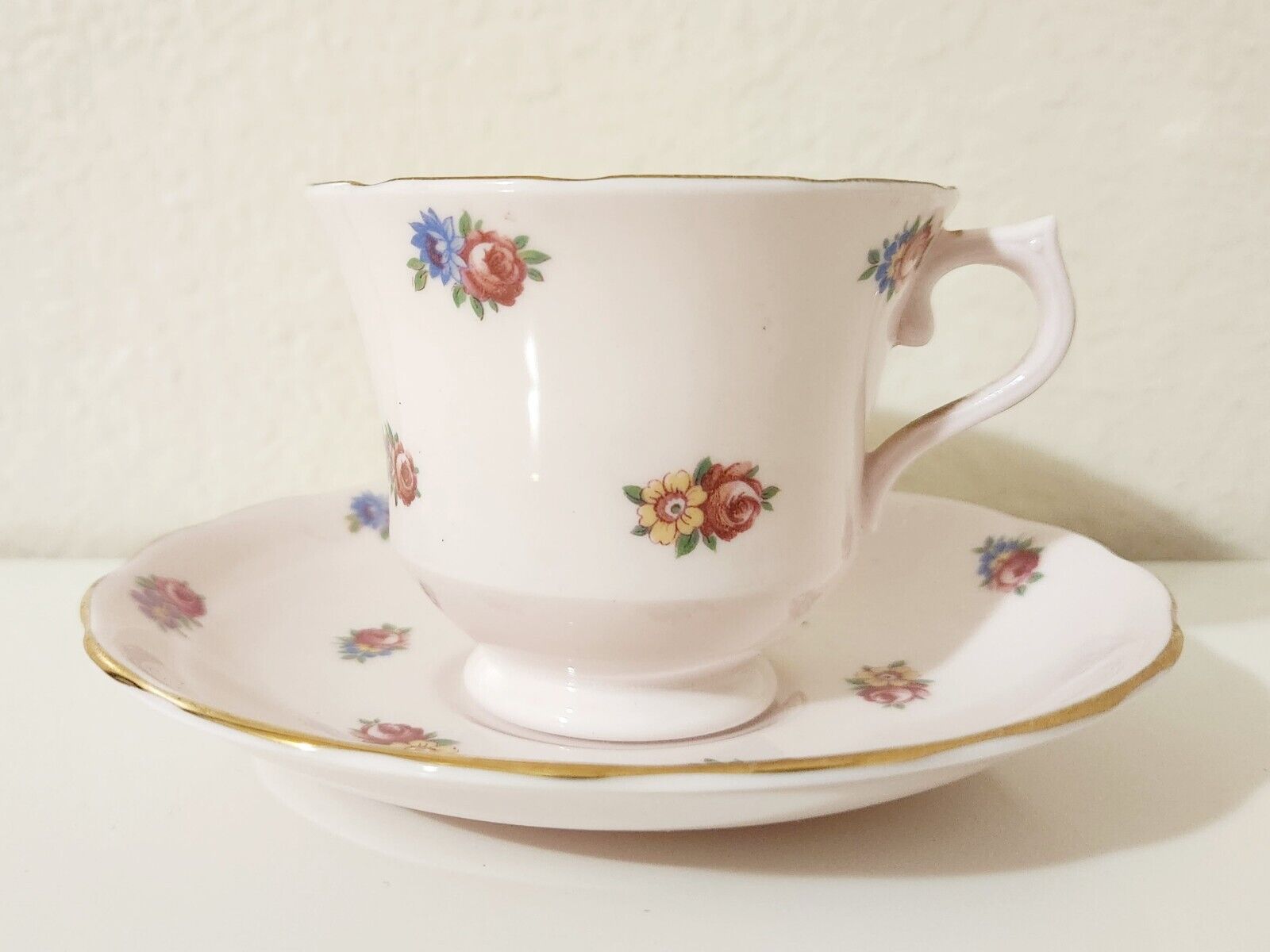 Vale Bone China Collectible Antique Vintage Light Pink Floral Tea Cup & Saucer