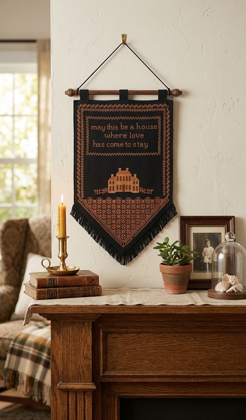 Vintage Embroidered Wall Hanging May This Be A House Love Tapestry Banner Decor