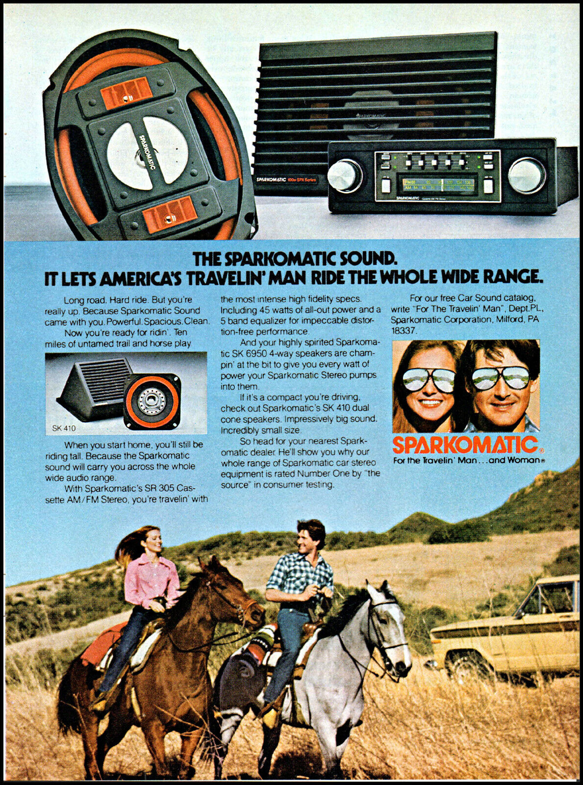 1981 Couple horseback riding Sparkomatic Audio sys vintage photo print ad ads49