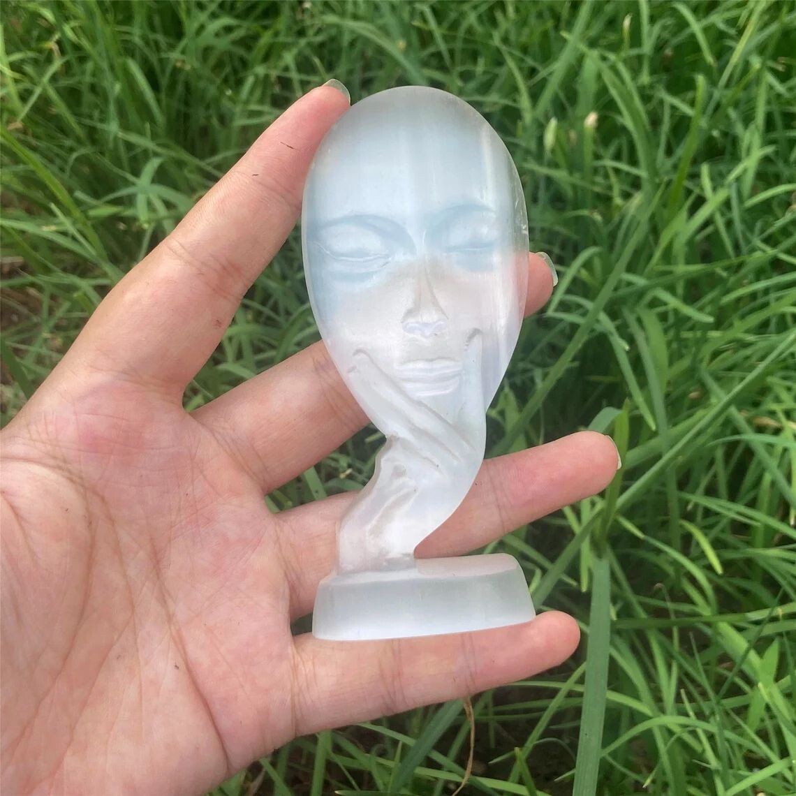 1pc  Natural handmade selenite thinking figure slice carving sculpture