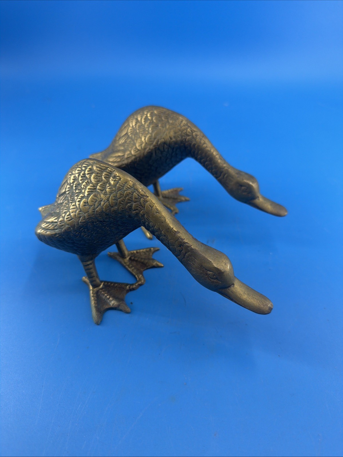 Vintage Pair Brass Ducks Goose Geese Bird Figurine 8\