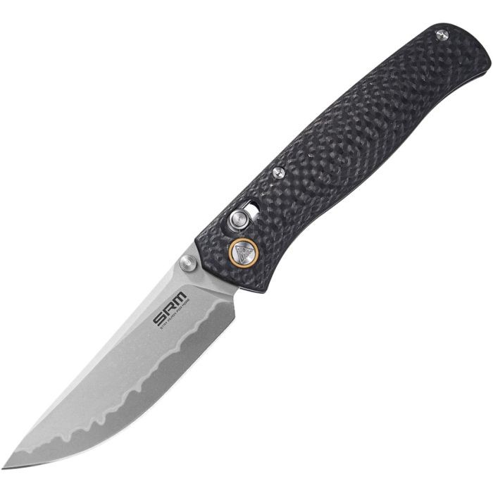 SRM Knives 255L-CB2 Ambi Lock Carbon Fiber Folding 140Cr Pocket Knife 255LCB2