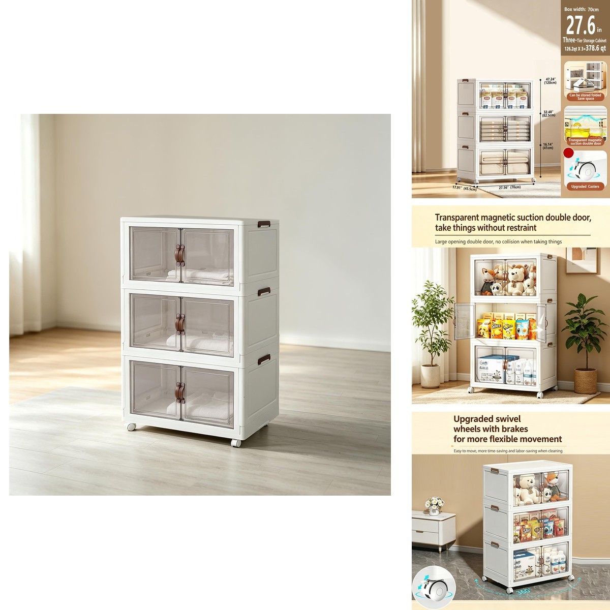 Yzptkxq 3 Pack 378.6QT Foldable Storage Bins Magnetic Doors Lockable Wheels Yzptkxq 3 Pack 378.6QT Foldable Storage Bins Magnetic Doors Lockable Wheels