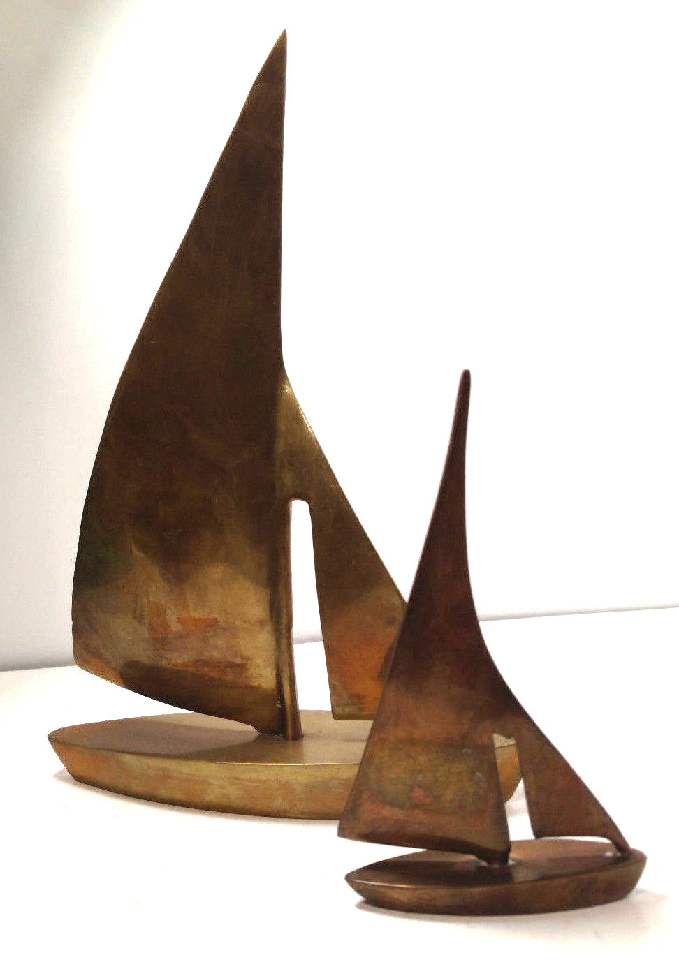 Vintage Brass Sailboat Sculpture 9-3/4 & 5-1/ 4Ship Boat Nautical Decor 