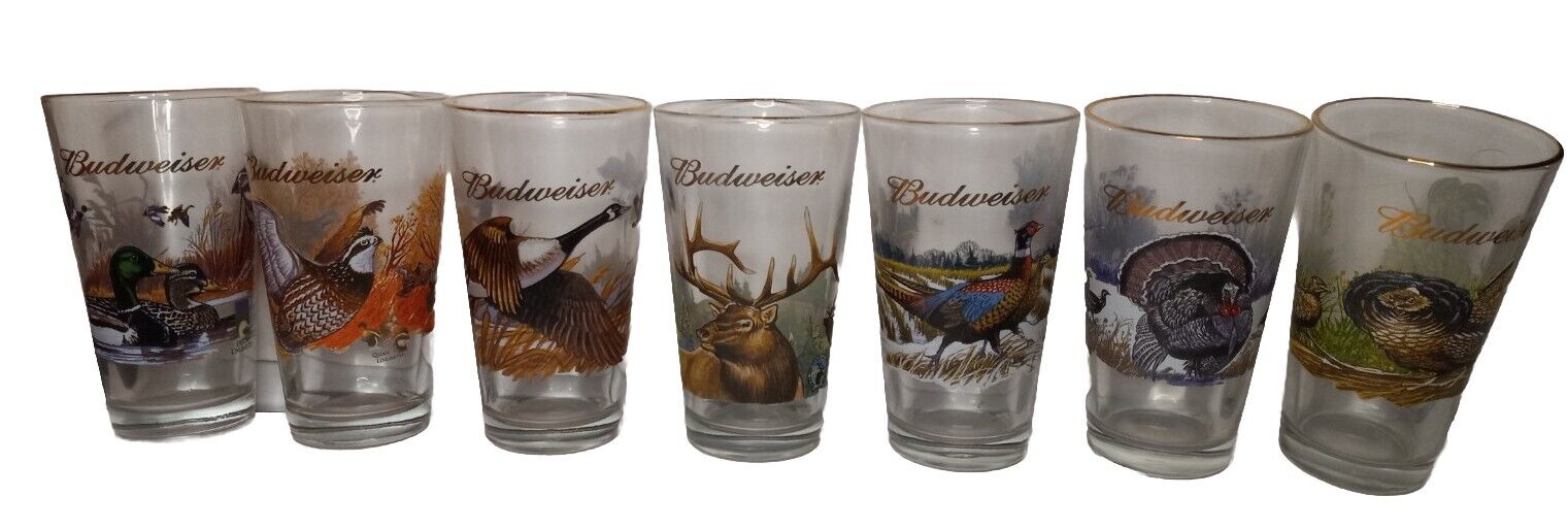 Vintage Budweiser Pint Beer Glasses Wildlife Series Outdoor Scenes 1999 (7)