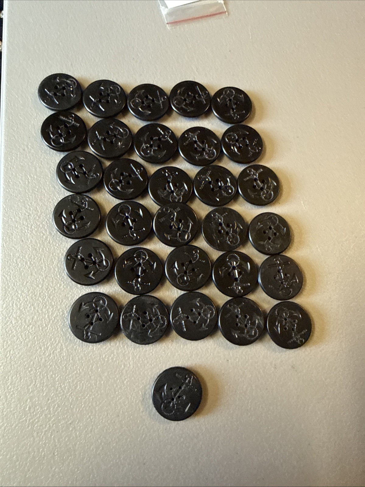 Vintage WWII US Navy Pea Coat Buttons Bulk Lot Black Bakelite Anchor 32 Pc