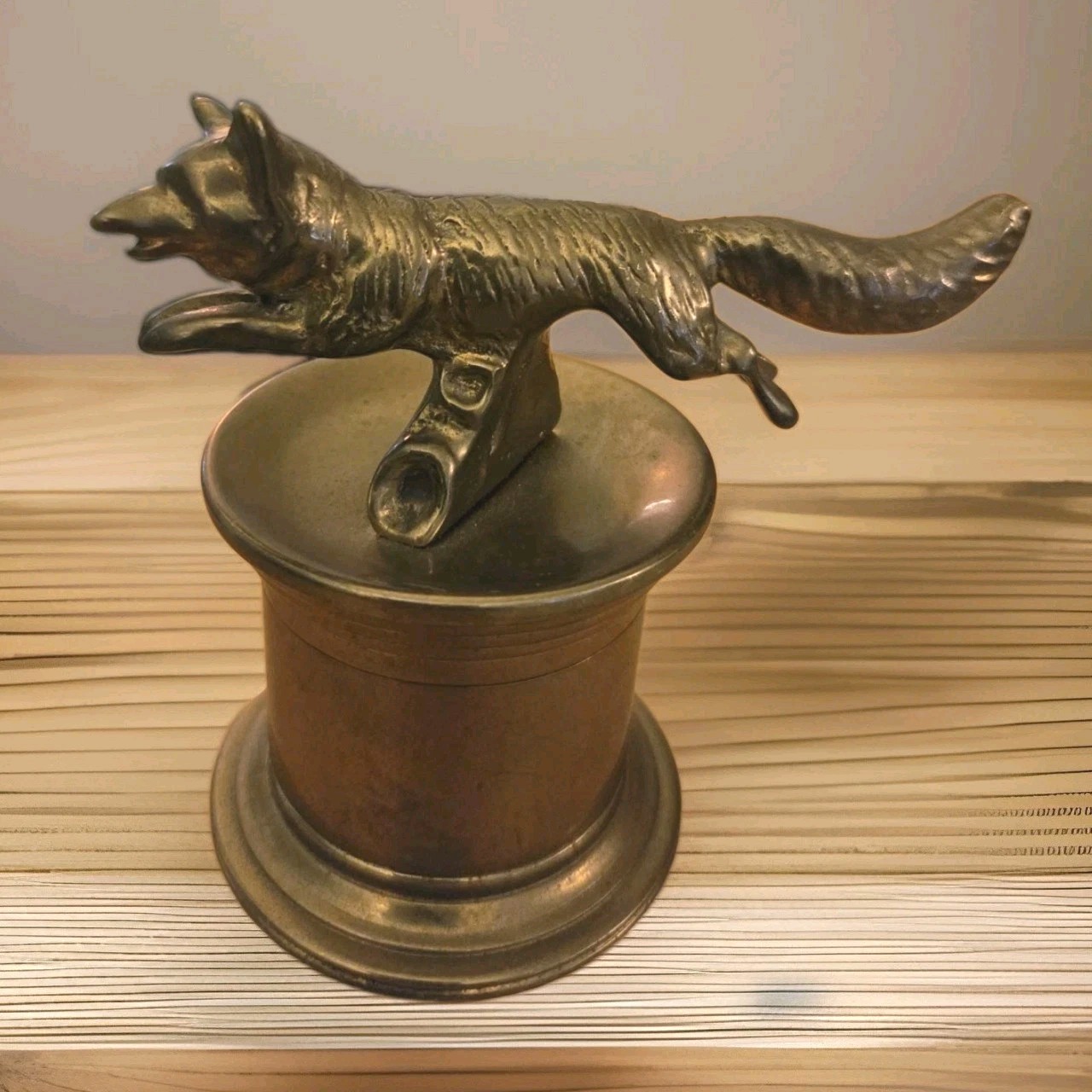 Vintage Brass Running Fox Stamp Dispenser Tall ( 1-Lb 4oz)