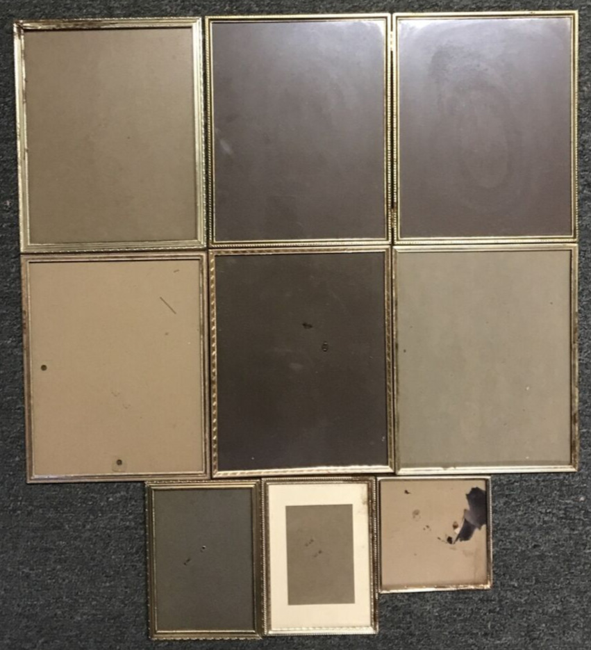 Vintage Mixed Lot of 8 Gold Metal MCM Photo Picture Frames - Assorted Sizes