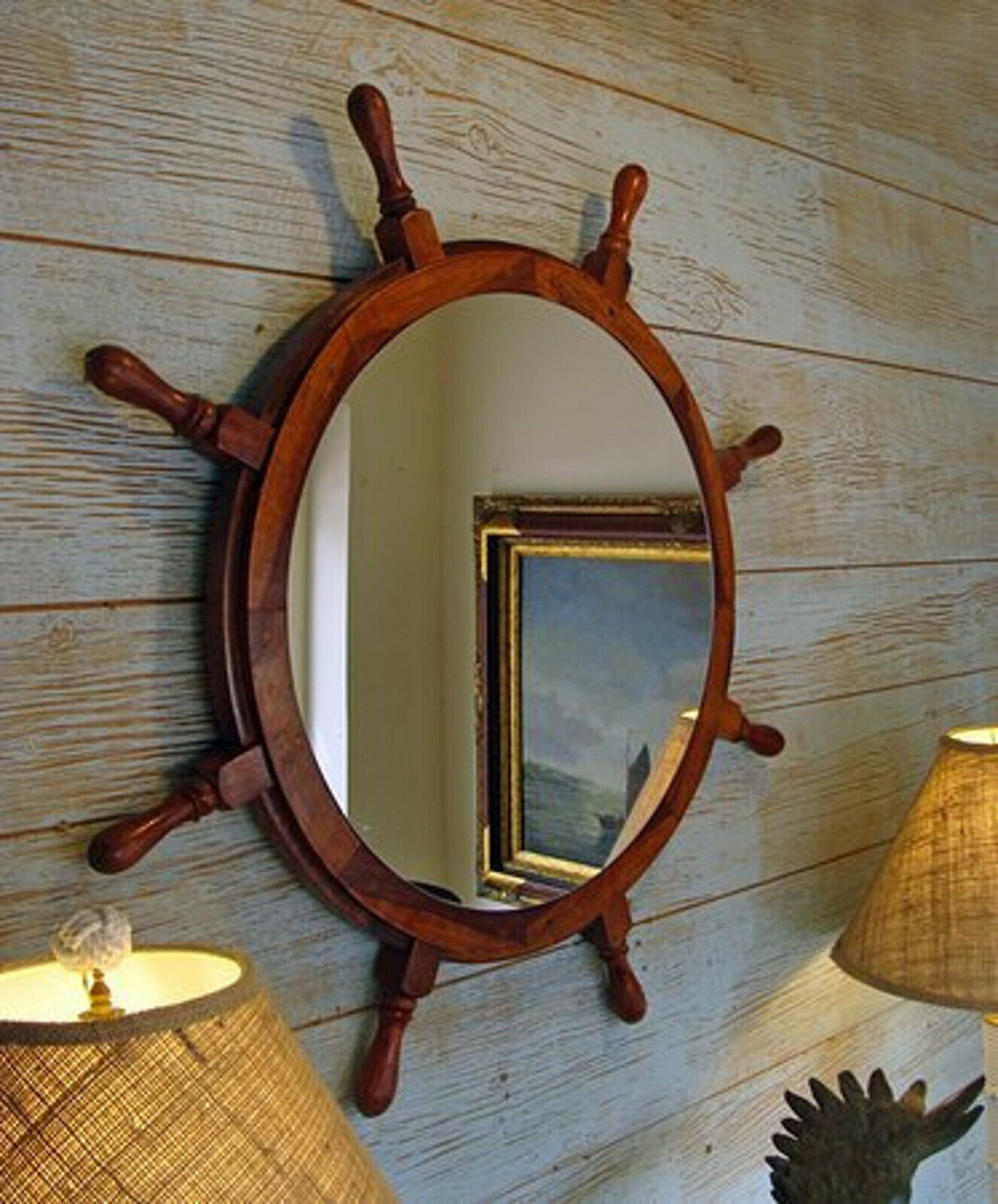 36\'\' Gaston Turcotte wooden Nautical ship wheel Wall mirror Wall Hanging Captain