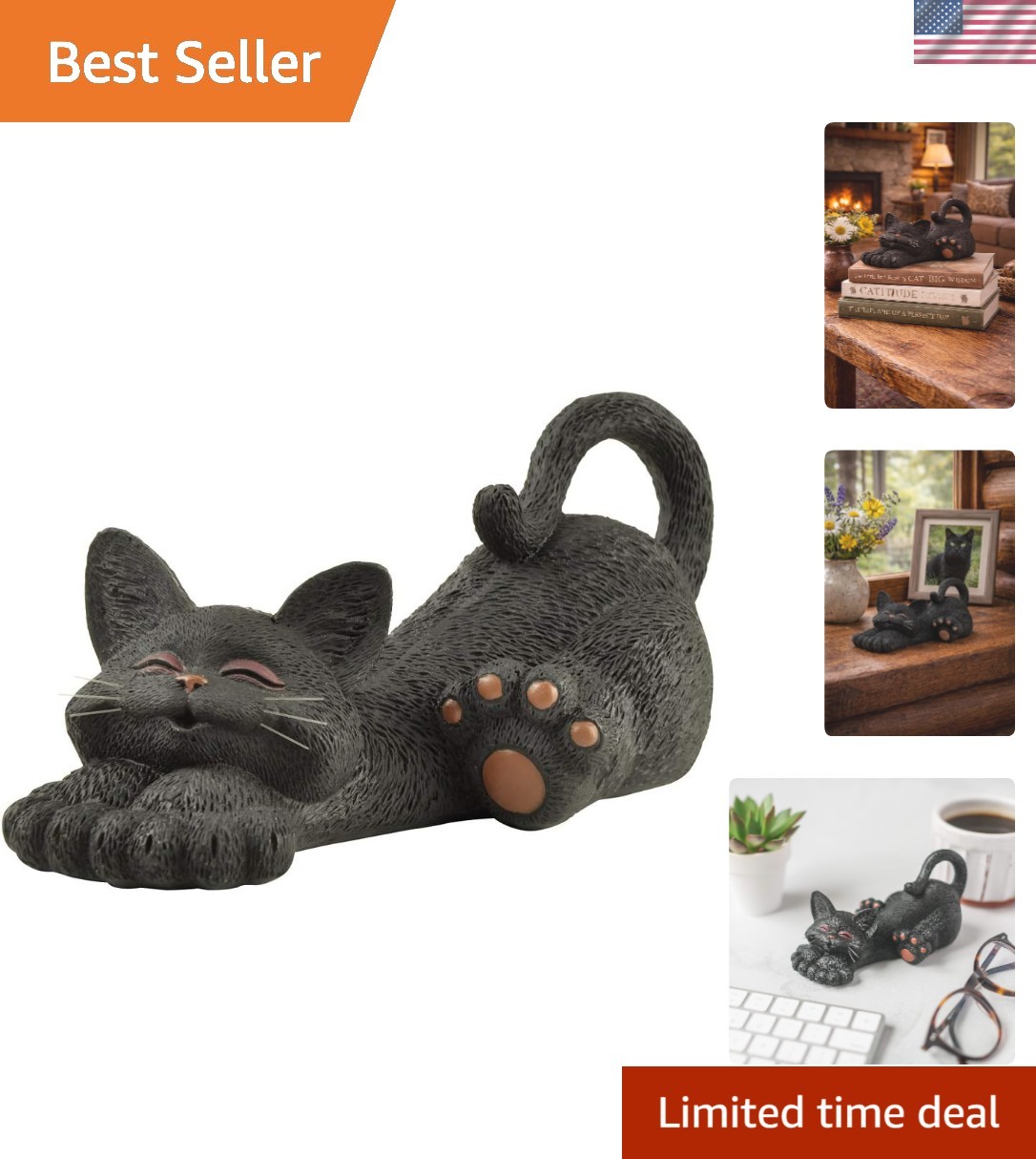Adorable Black Cat Lounging Figurine - Perfect for Halloween Decor & Gifts