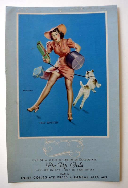 Vintage Stationary Box Label w/ Elvgren Pinup Girl Picture Help Wanted