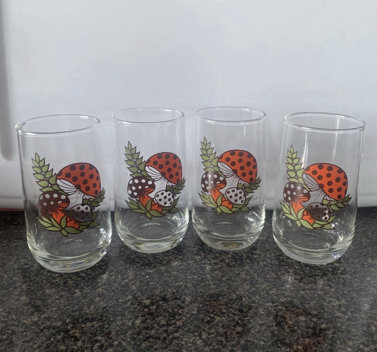 Vintage 1970's Merry Mushroom 4.75” (10 oz) - Set Of 4 Glasses