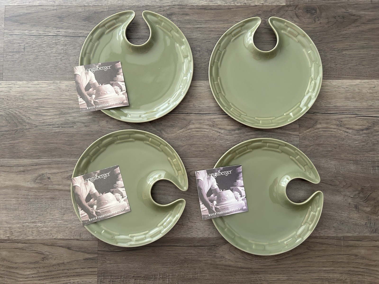 Lot of 4 Longaberger Woven Traditions Sage Green Wine & Dine Cocktail Plates 8.5