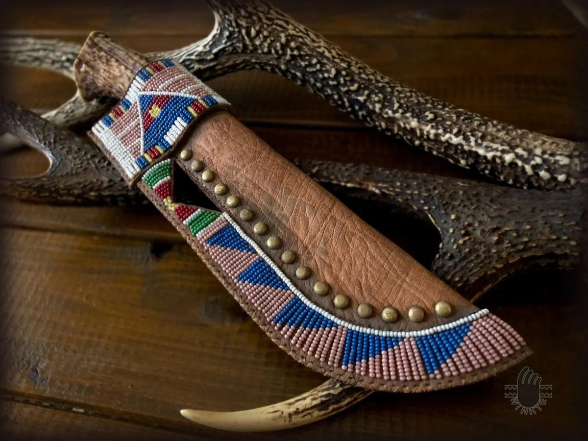 Knife Cover Indian Beaded Native American Sioux Leather Handmade Knife Sheath