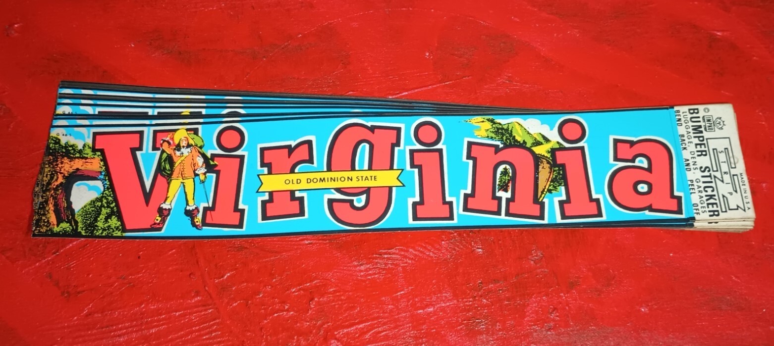 New NOS Vintage 1960s 1970s VIRGINIA Old Dominion State IMPKO Bumper Sticker
