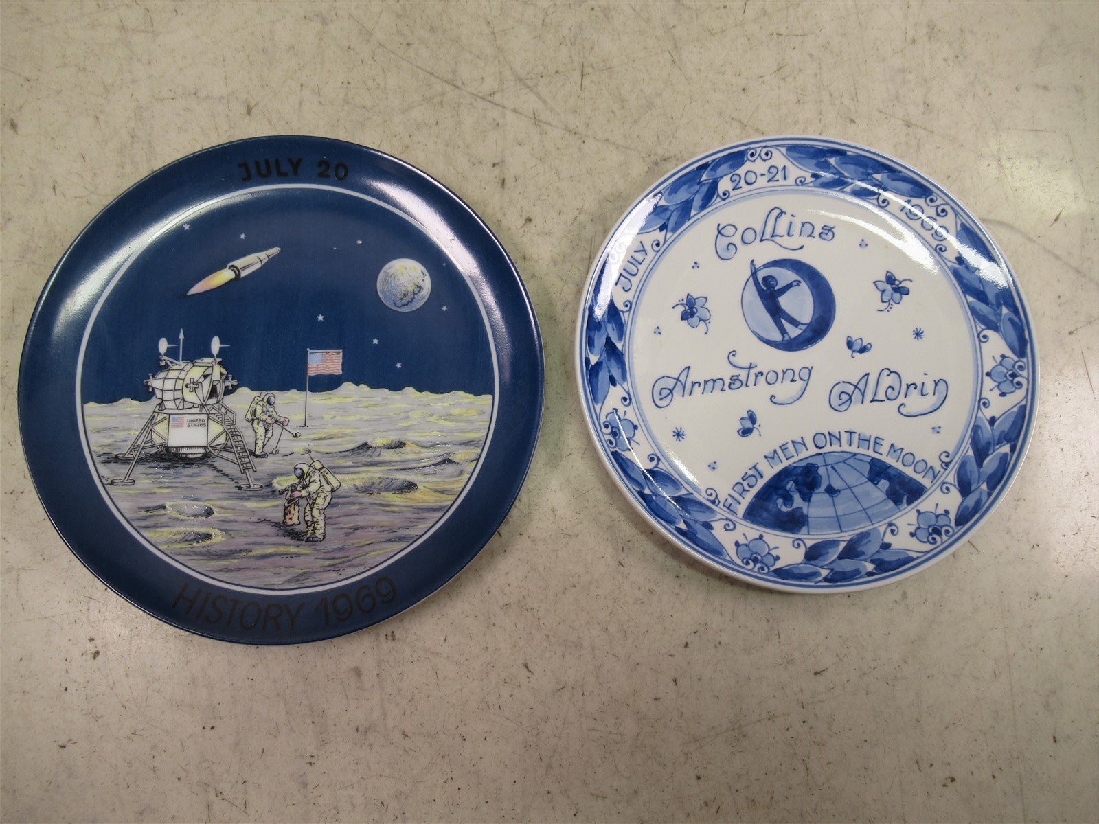 1969 Royal Delft Apollo 11 Commemorative Plate & First Men on the Moon Plate