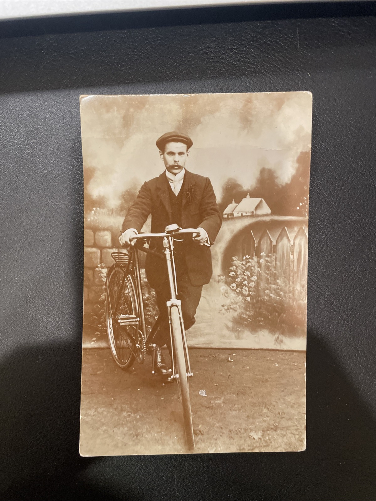 Early RPPC Handsome Young Man with Hat  Bicycle Vintage Men\'s Fashion