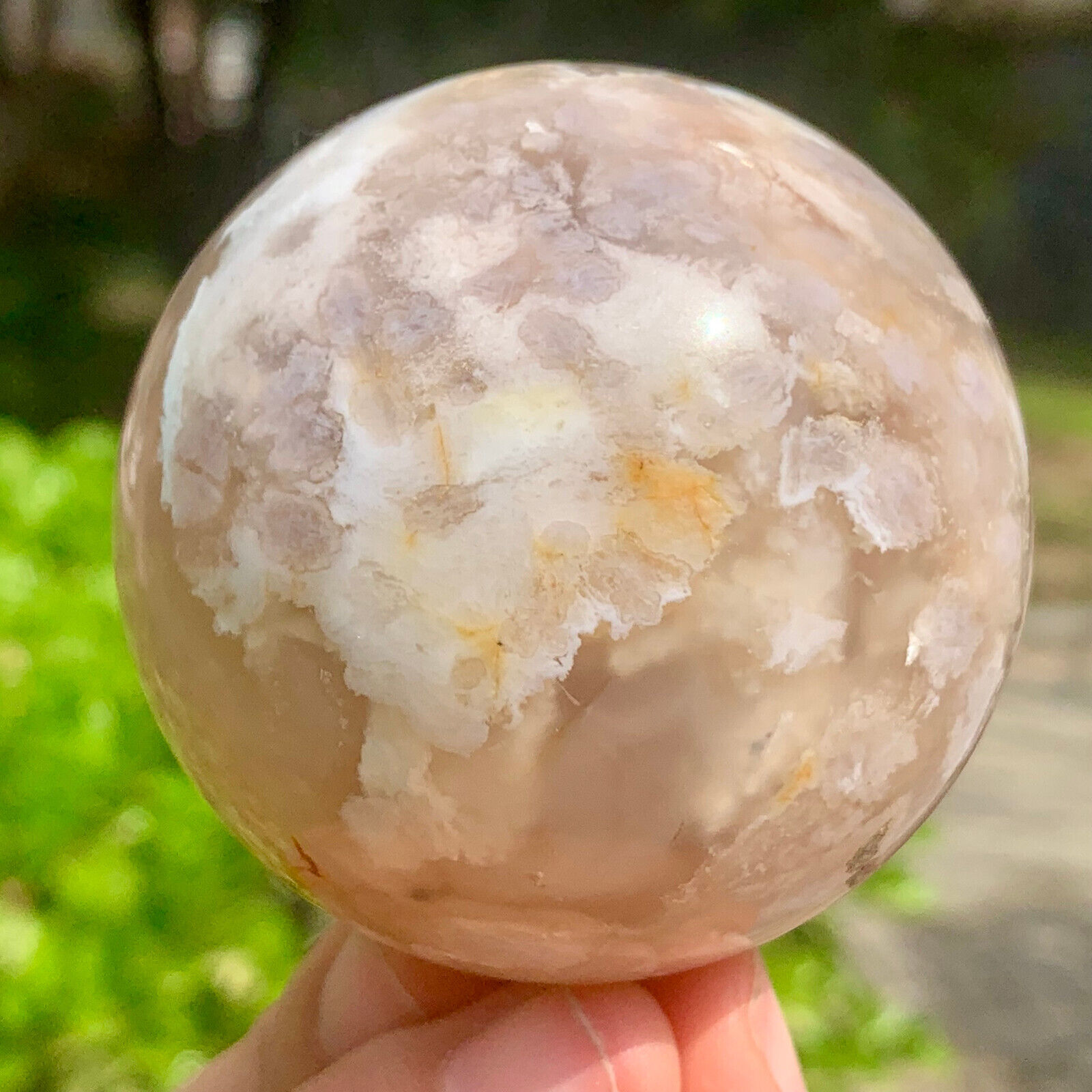 304G Natural Cherry Blossom Agate Sphere Quartz Crystal Ball Healing