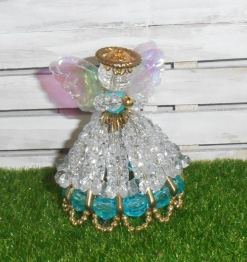 Vtg ~ Hand Done Beaded Christmas Tree Angel Ornament Holiday Decor