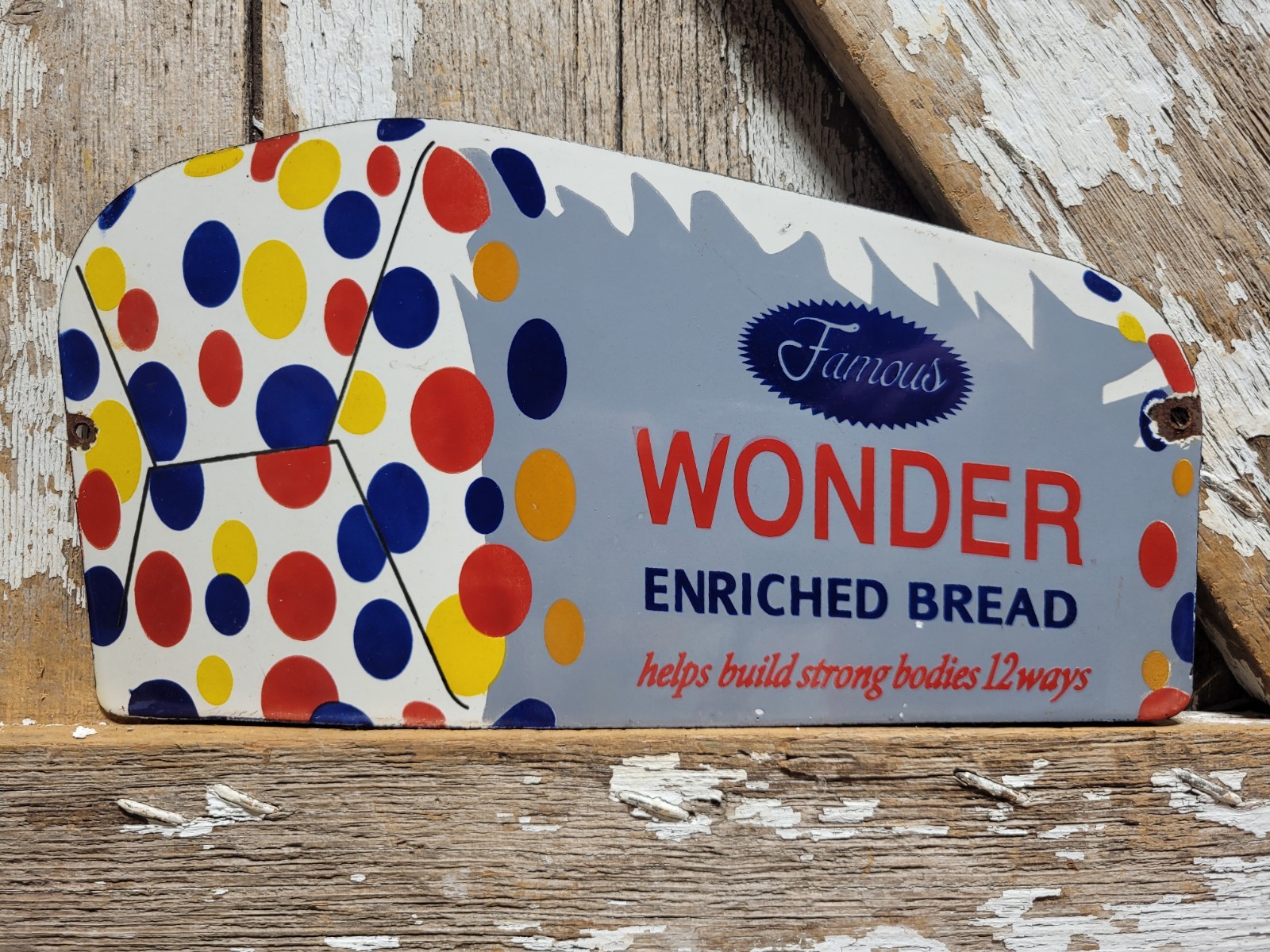 VINTAGE WONDER BREAD PORCELAIN SIGN RARE OLD FAMOUS BAKERY FOOD STORE GROCERY