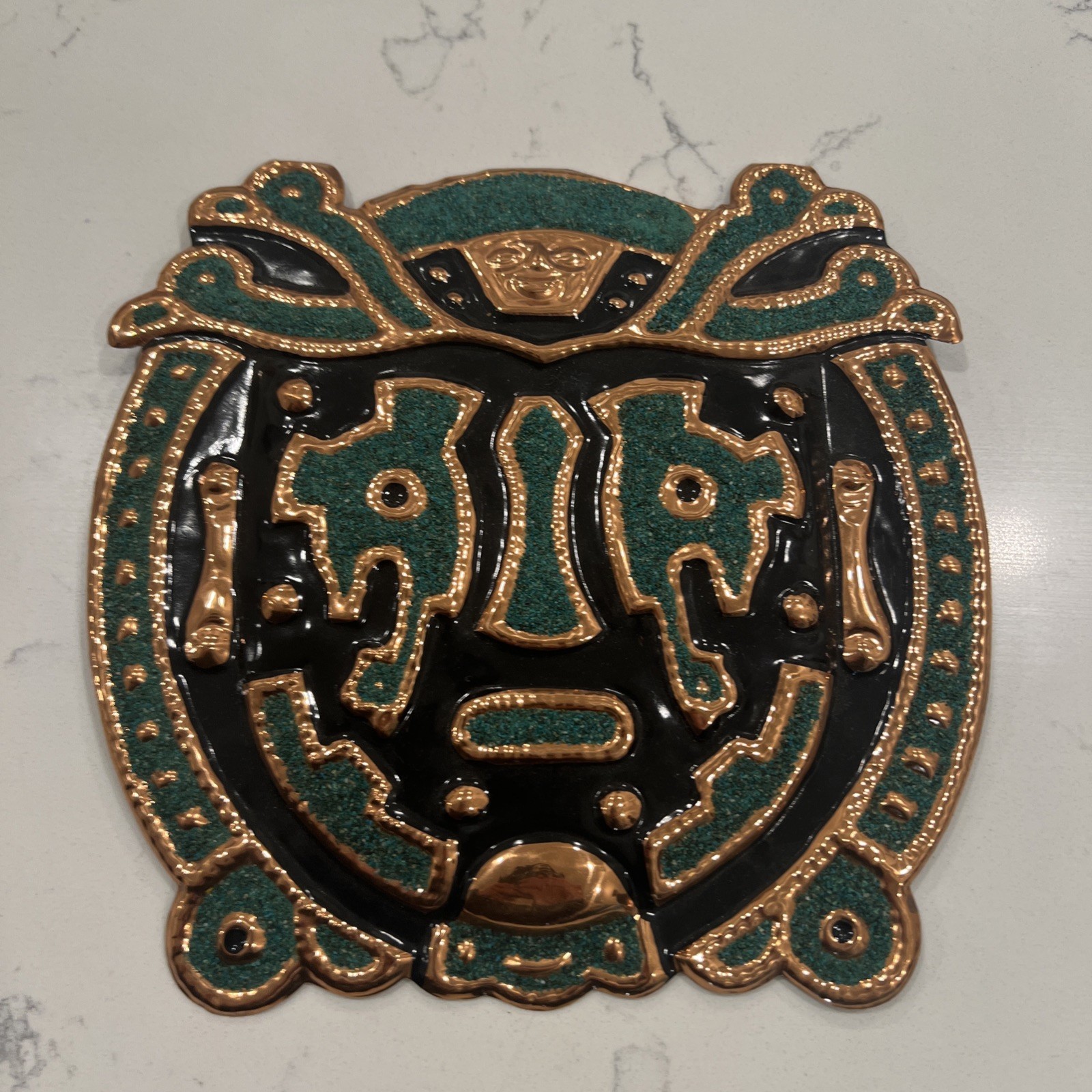 VINTAGE PERUVIAN ARTISAN MADE COPPER WALL HANGING FACE MASK 