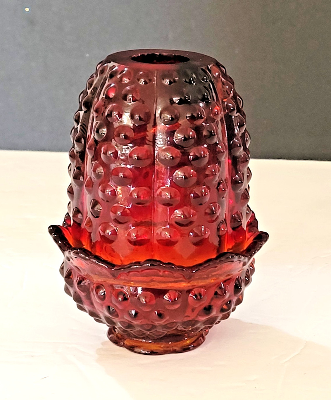 Vintage Fenten Red Ruby Amberina Hobnail Fairy Lamp Light 4-1/4\