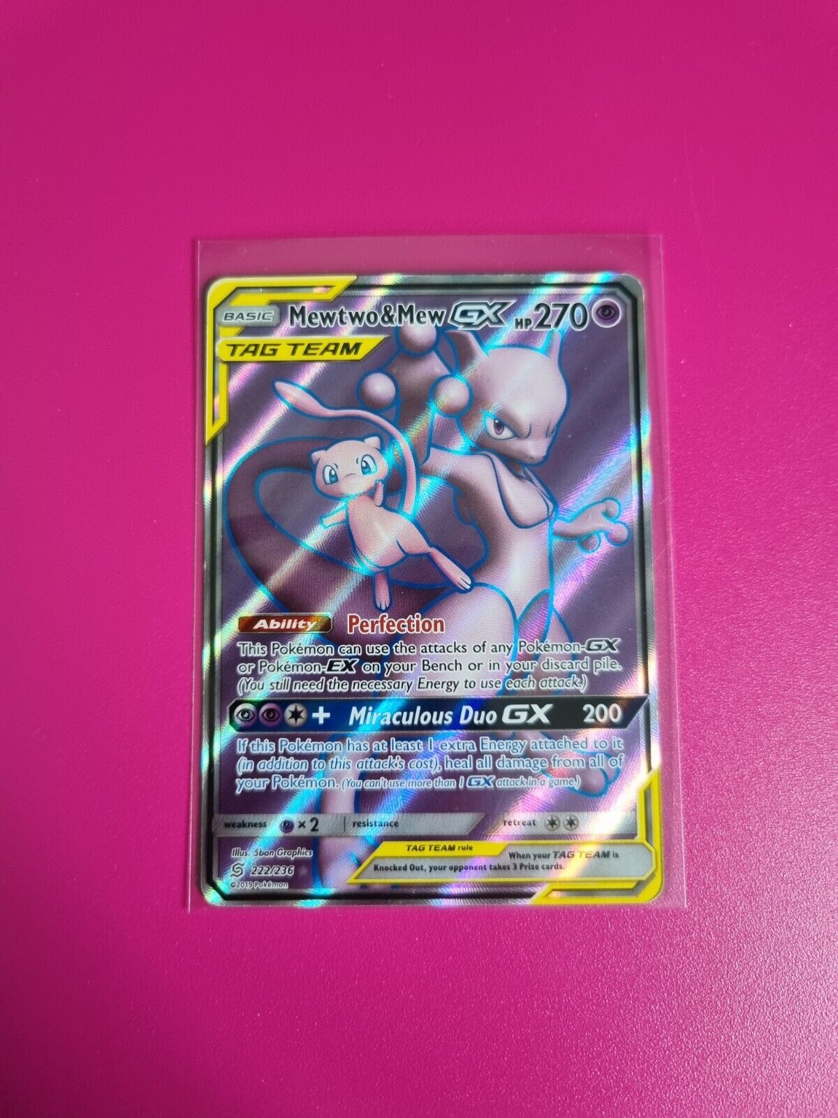 Pokemon Mewtwo & Mew GX Full Art S&M Unified Minds 222/236 Lightly Played