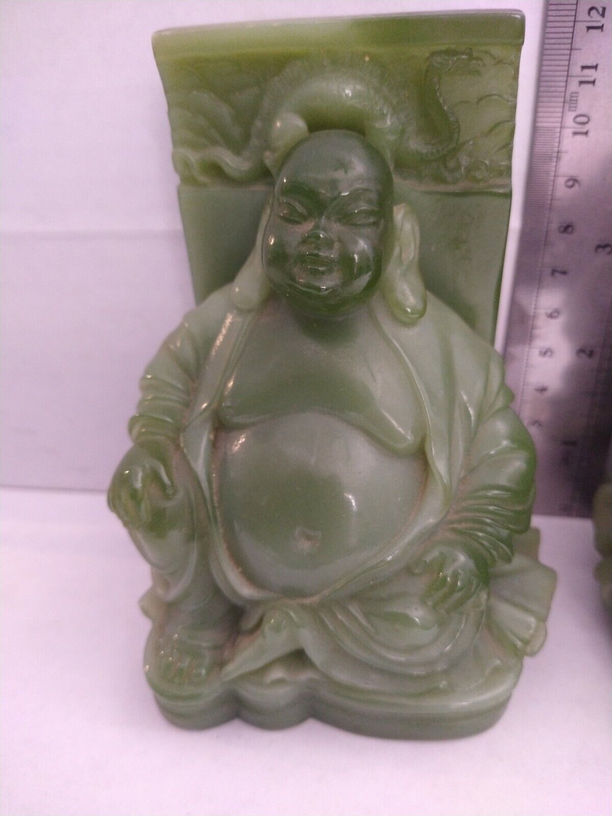 Happy Buddha Bookends Wony Faux Jade Italy Mid Century Asian MCM