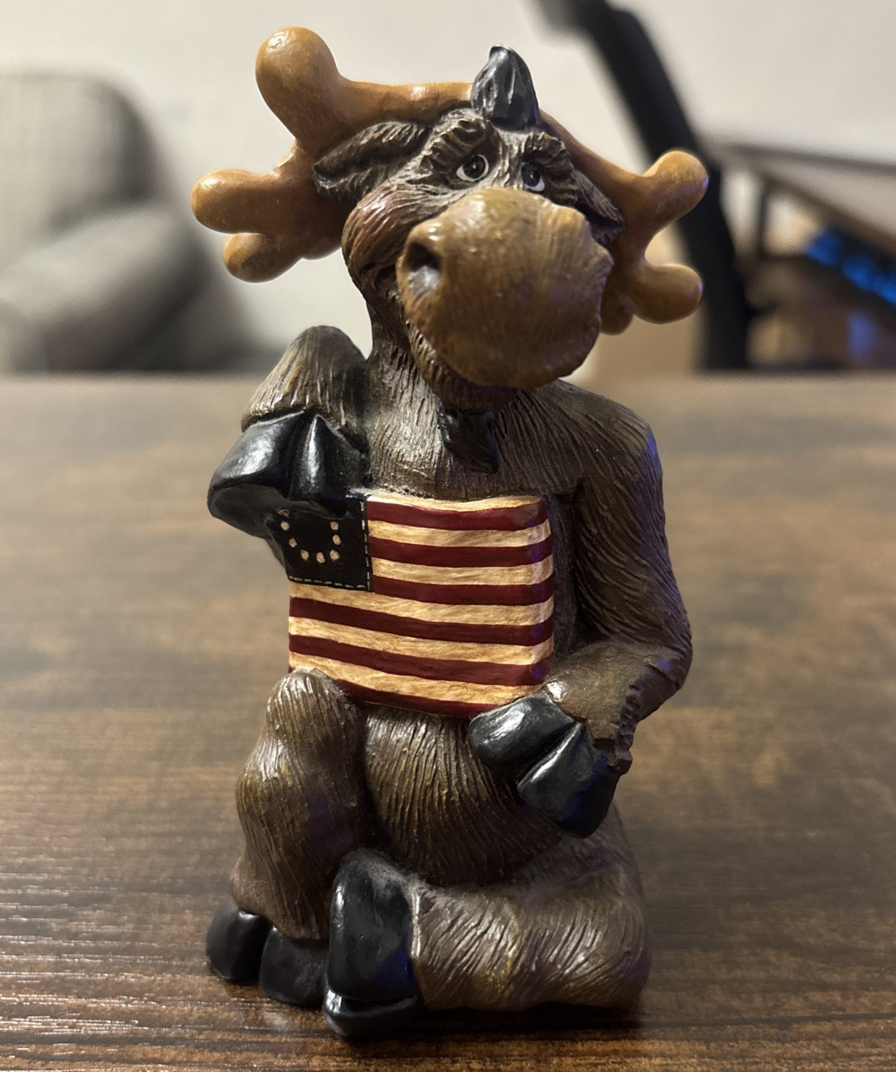 Vintage Keith Hylton Collectible Moose With American Flag Paws & Claus 2001