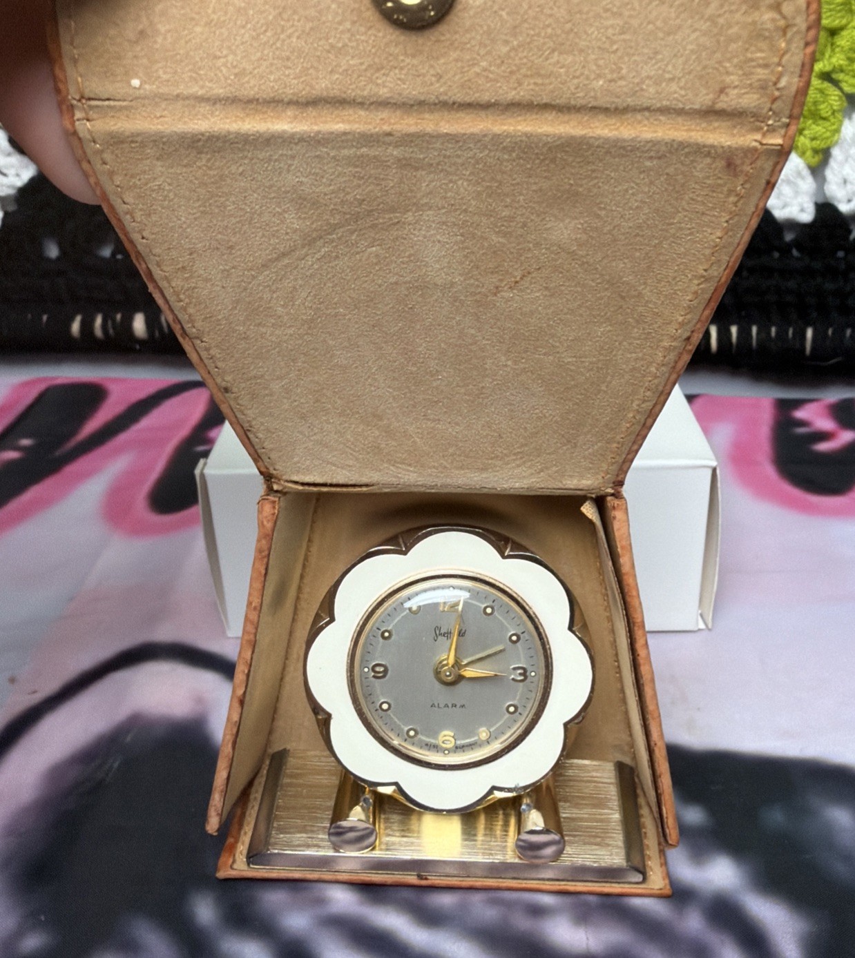Vintage 1954 Sheffield Flower Travel Alarm Clock West Germany Mid Century MCM