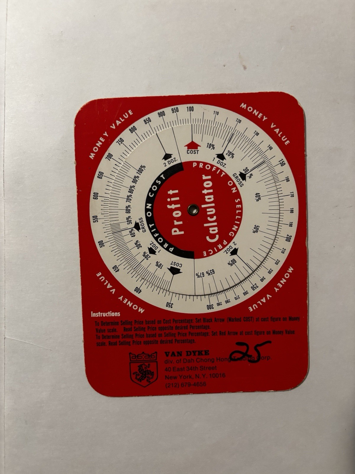Vintage Van Dyke Profit Calculator Circular Slide Rule Retail Business Advertisi