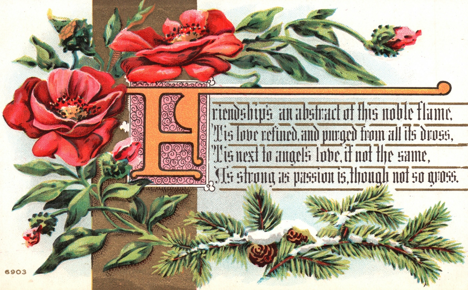 Friendship\'s an Abstract Of This Noble Flame Greetings Vintage Postcard c1910
