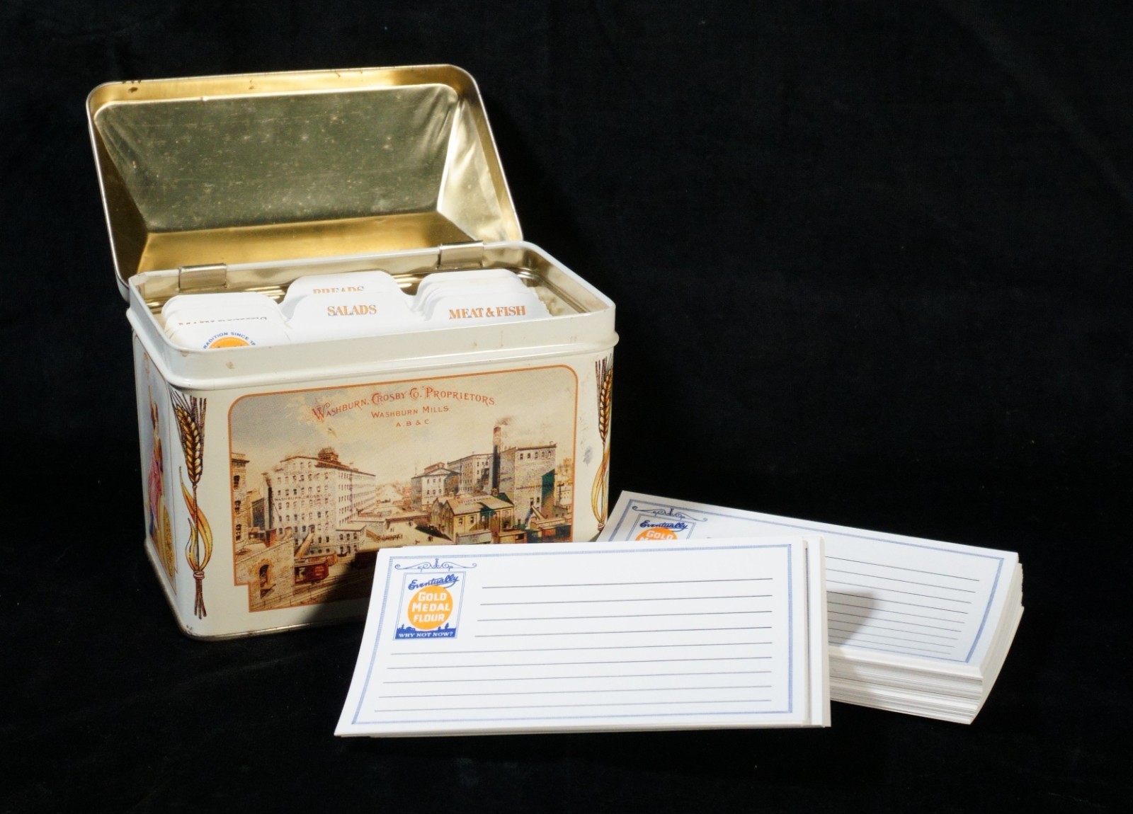 Vintage Washburn\'s Gold Medal Flour Recipe Card Holder Tin w/ Recipes EC (B2) Vintage Washburn\'s Gold Medal Flour Recipe Card Holder Tin w/ Recipes EC (B2)