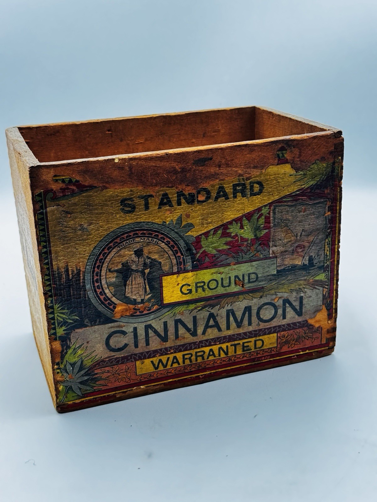 Vintage Standard Ground Cinnamon Wood Spice Box Litho Paper Label 5 Lbs