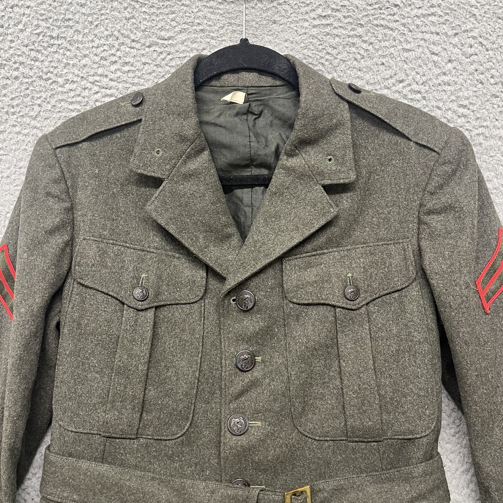 Vtg WW2 US Marines Wool Coat 1944 Vintage Military Uniform Jacket College Hall