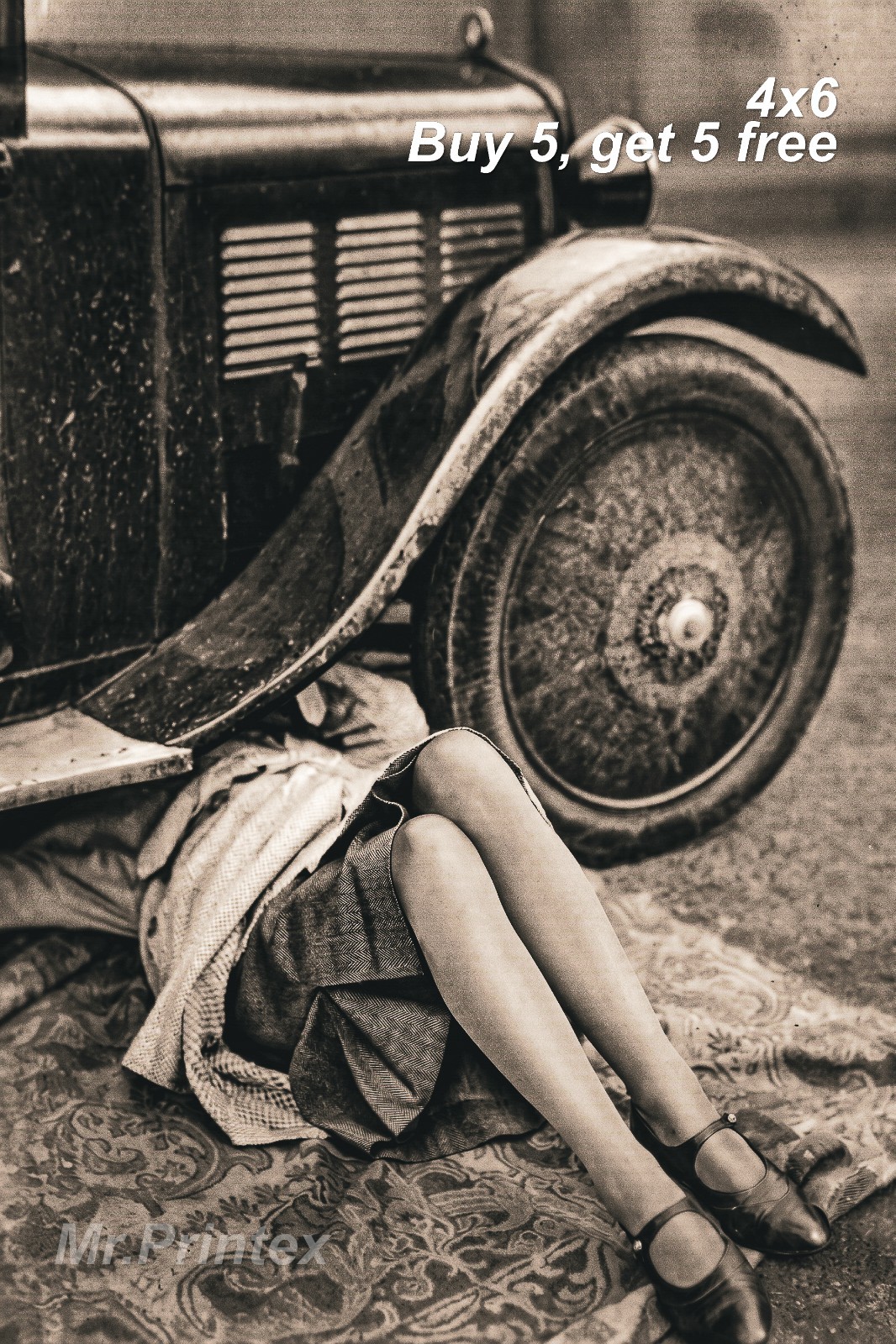 1920s Flapper Woman 💙 Vintage Car - 4x6 Photo - Art Deco Era