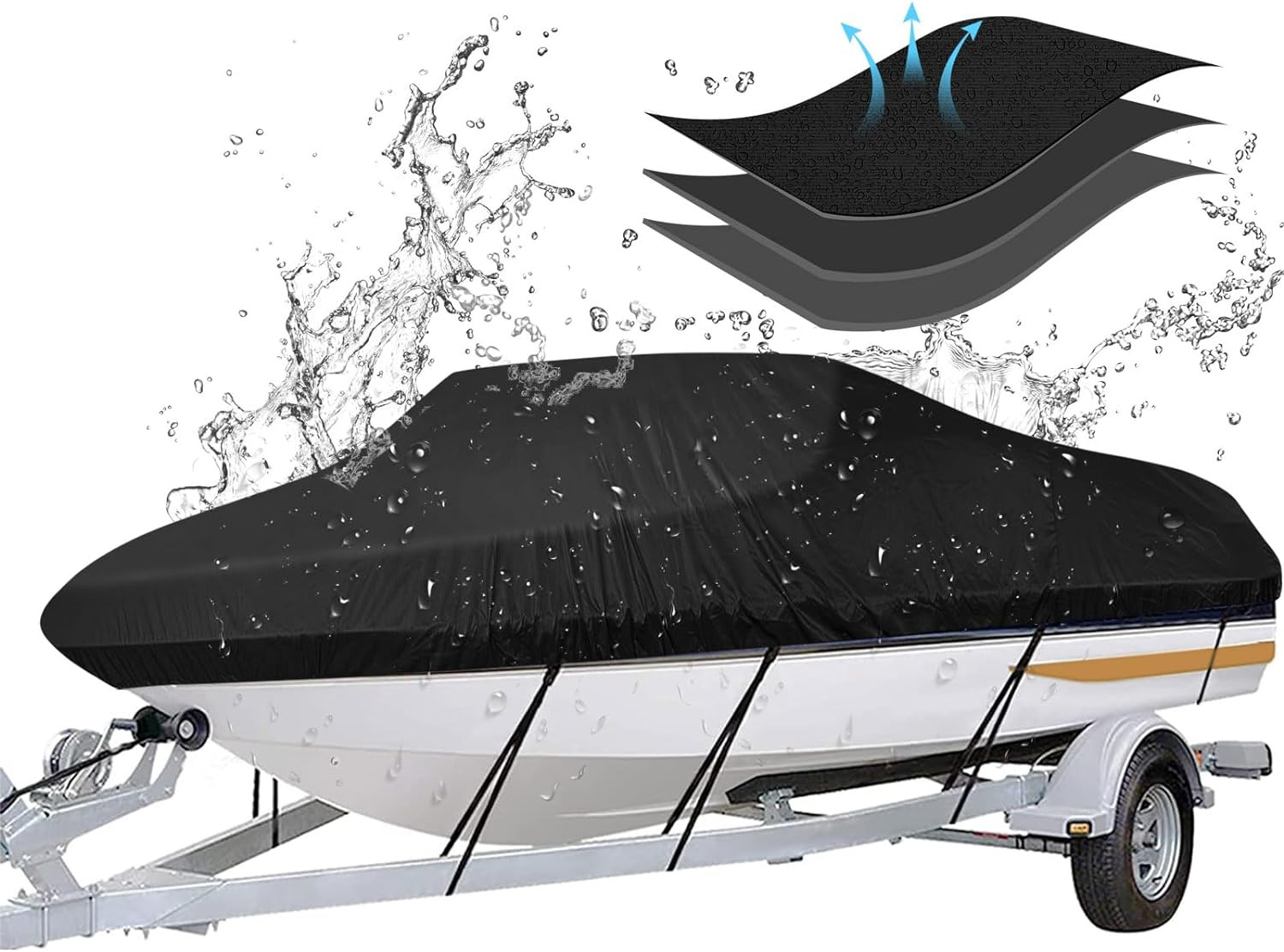 Icover Trailerable Boat Cover- 16'-18.5' Fits V-Hull,Fish&Ski,Pro-Style,Fishing 