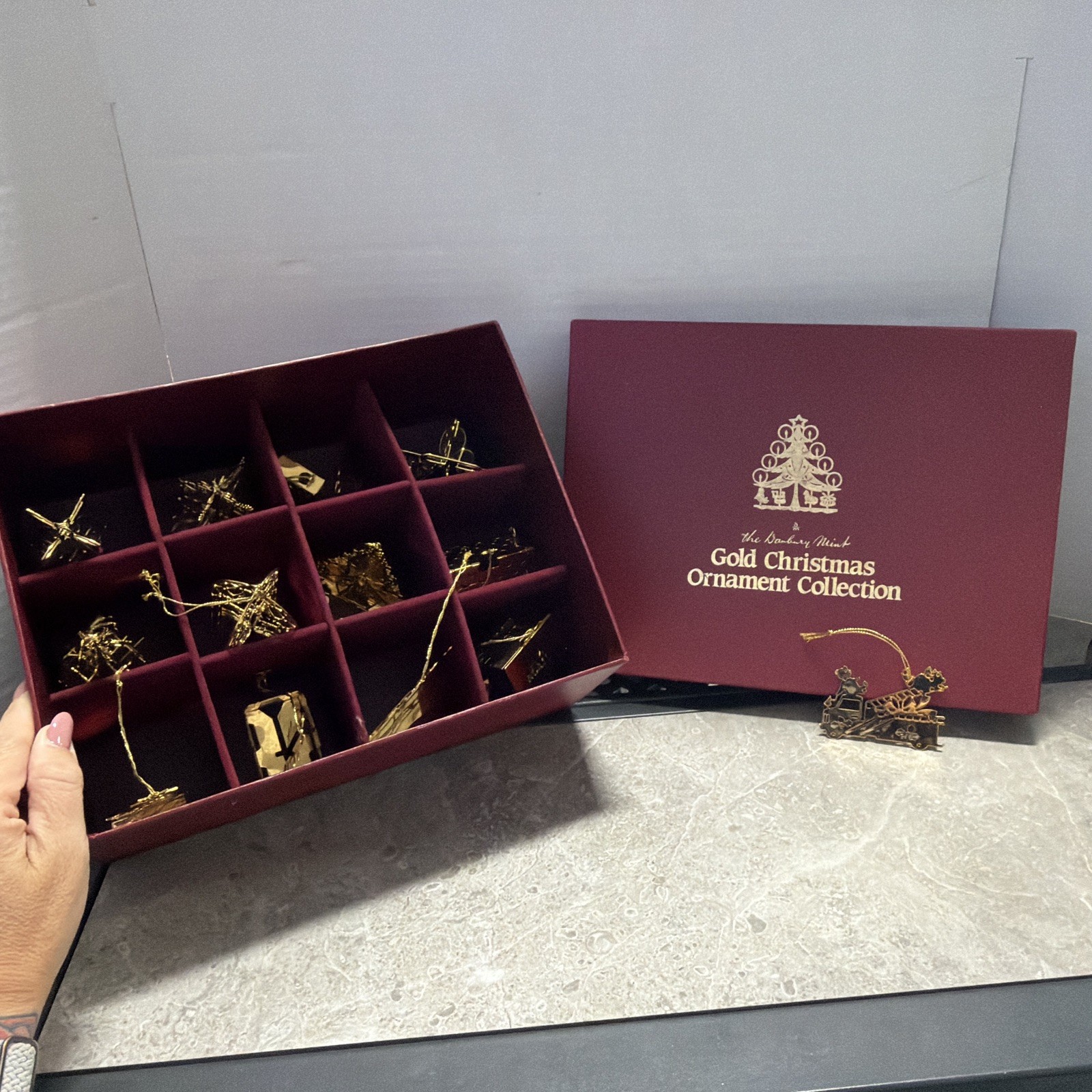 Limited Edition Vintage 1988  “The Danbury Mint” Gold Plated 13 Ornaments Read 